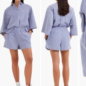 French Connection relaxed shirt and shorts in blue and white stripe - set